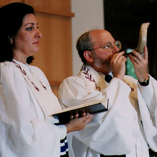 Man blowing shofar