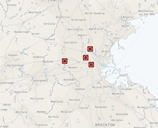 Map of Boston Bahai centers