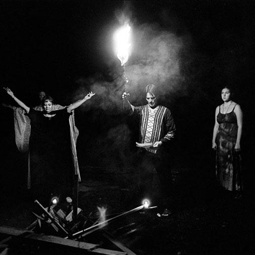 Priestess and Priest Invoke Gods and Goddesses during a Circle Celebration