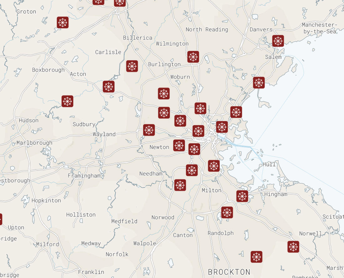 Map of Buddhist centers in Boston