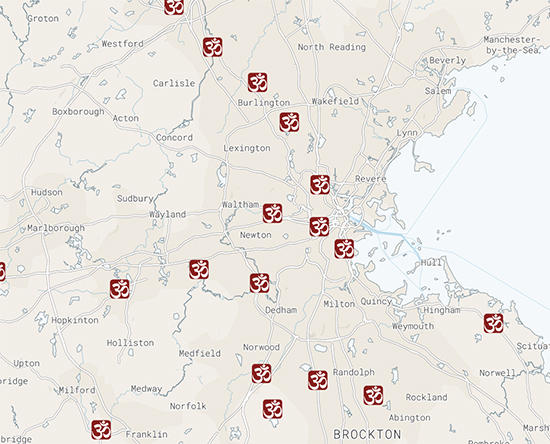 Map of Hindu Centers in Boston