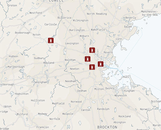 Map of Humanist Centers in Boston