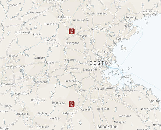 Map of Jain Centers in Boston