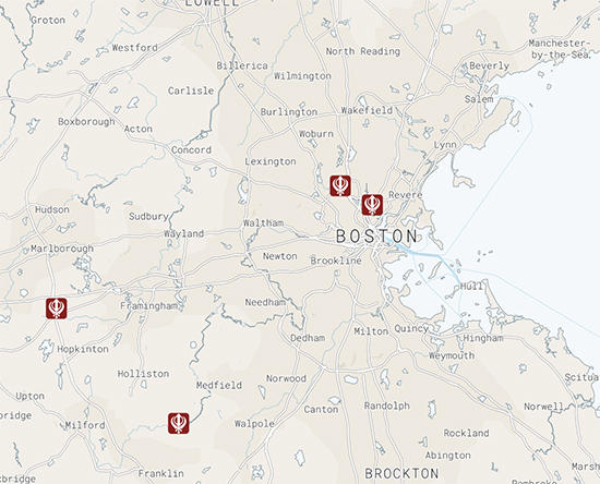 Map of Sikh Centers in Boston