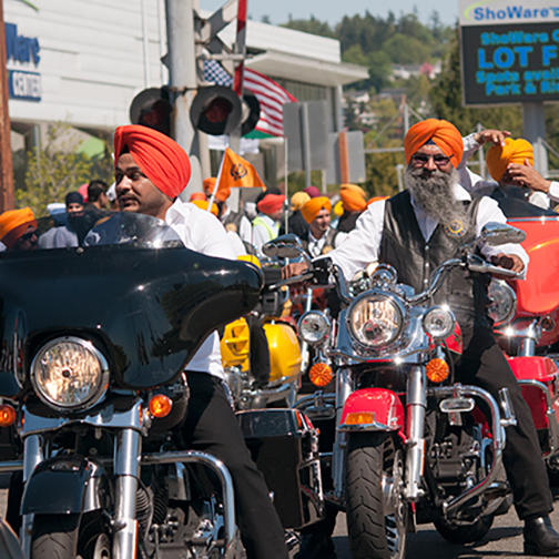 Motorcycle Club Leading a Parade During the Vaisakhi Festival